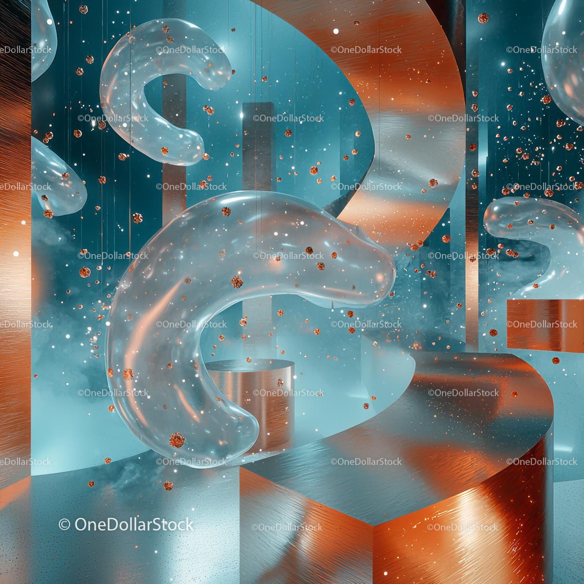 Futuristic Abstract Art with Metallic and Glass Elements