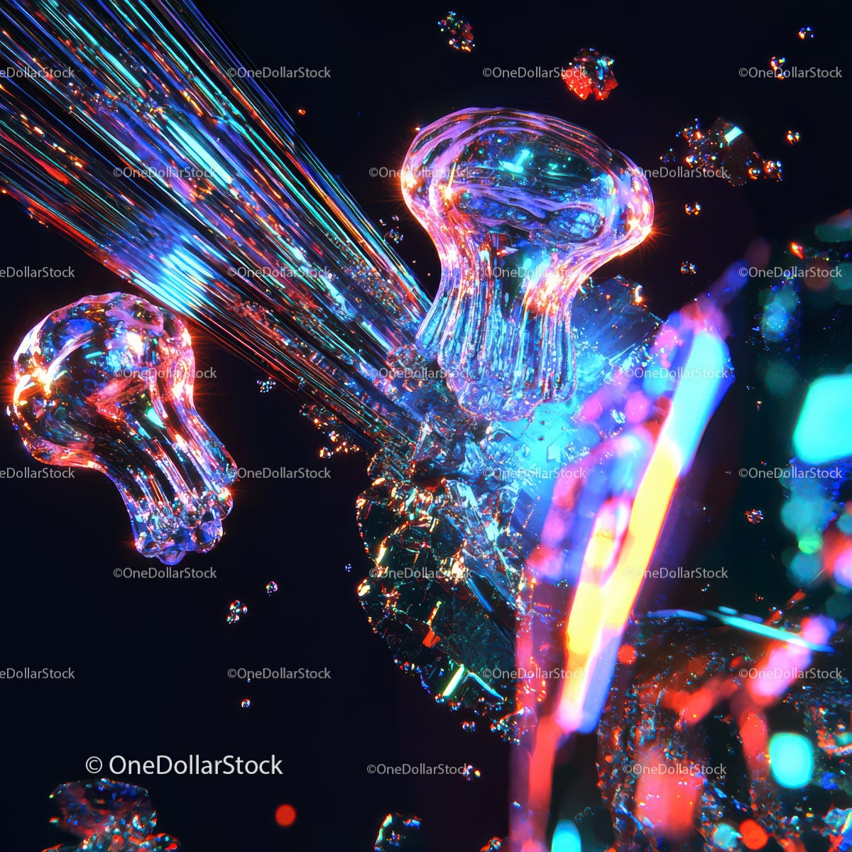 Abstract Neon Jellyfish with Vivid Light Streaks