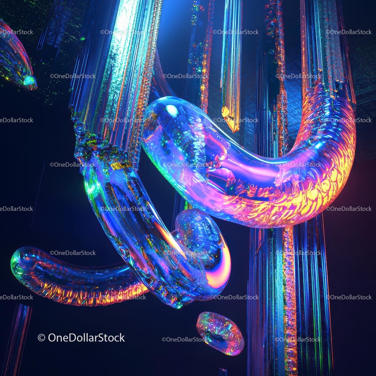 Vibrant Neon and Glass Digital Sculpture