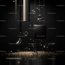 Floating Cubes and Gold Particles in Elegant Abstract Design