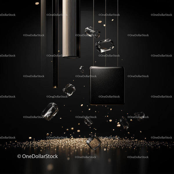 Floating Cubes and Gold Particles in Elegant Abstract Design