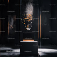 Elegant Perfume Display with Golden Particles