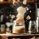 Exploding Glass Jar with Brown Sugar and Particles