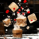 Dynamic Splash with Ice Cubes and Red Petals