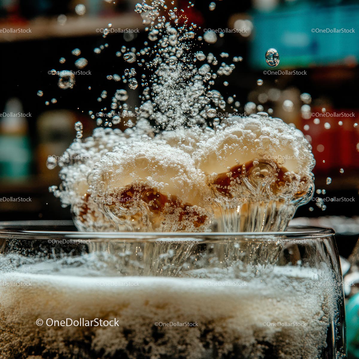 Fizzy Bubbles Overflowing from Ice Cream Soda
