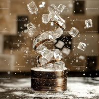 Dynamic Frozen Spiral with Ice Cubes Suspended in Air