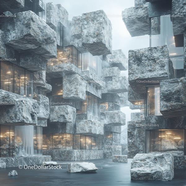 Futuristic Stone and Glass Architectural Design