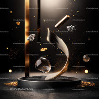 Elegant Abstract Composition with Floating Gold Elements