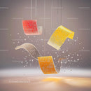 Colorful Suspended Ribbons with Floating Particles