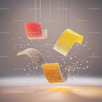 Colorful Suspended Ribbons with Floating Particles