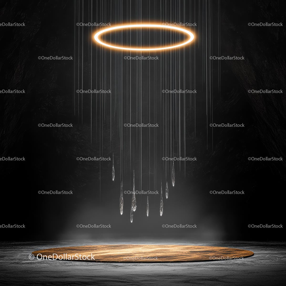 Abstrakcyjna instalacja świetlna Halo w ciemnym minimalistycznym otoczeniu