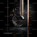 Floating Black Sphere in Elegant Golden Surroundings