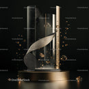 Elegant Glass Sculpture with Golden Accents on Black Background
