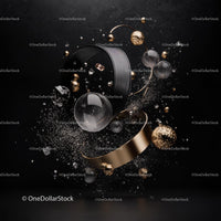 Abstract Elegance with Gold Spheres on Black Background