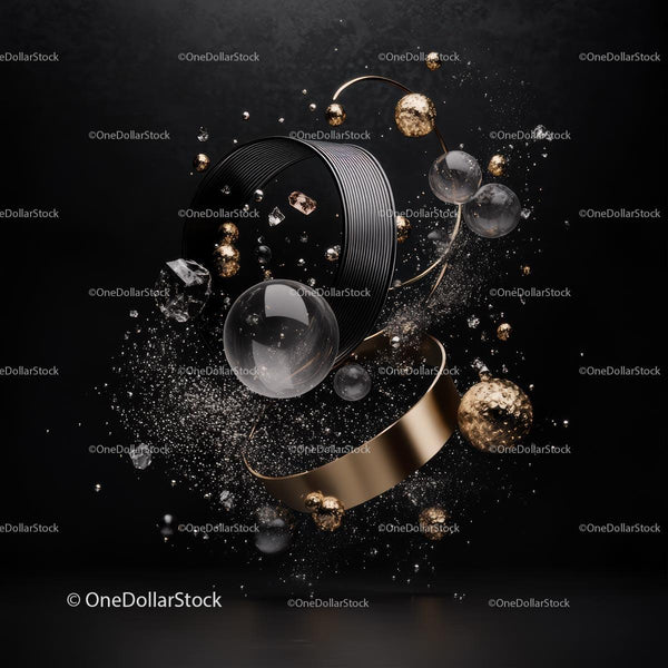 Abstract Elegance with Gold Spheres on Black Background