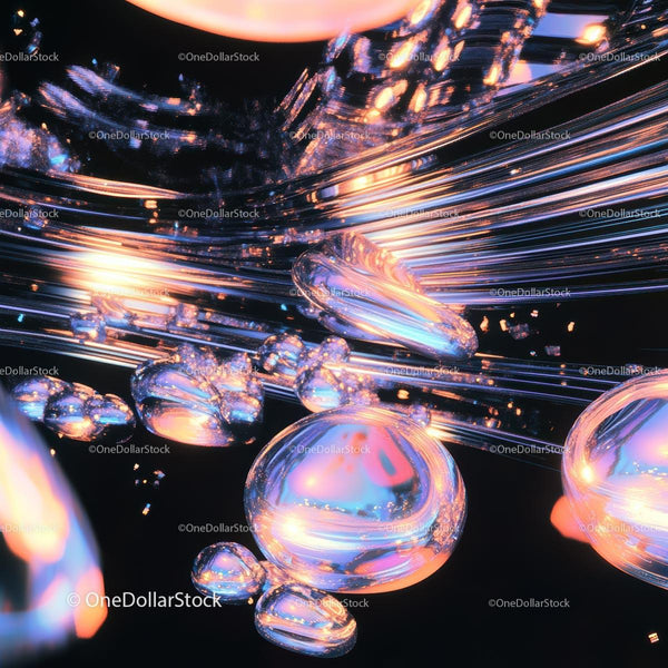 Futuristic Abstract with Glowing Bubbles and Iridescent Hues