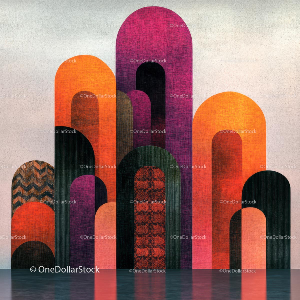 Vibrant Geometric Arches with Bold Color Palette