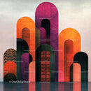 Vibrant Geometric Arches with Bold Color Palette