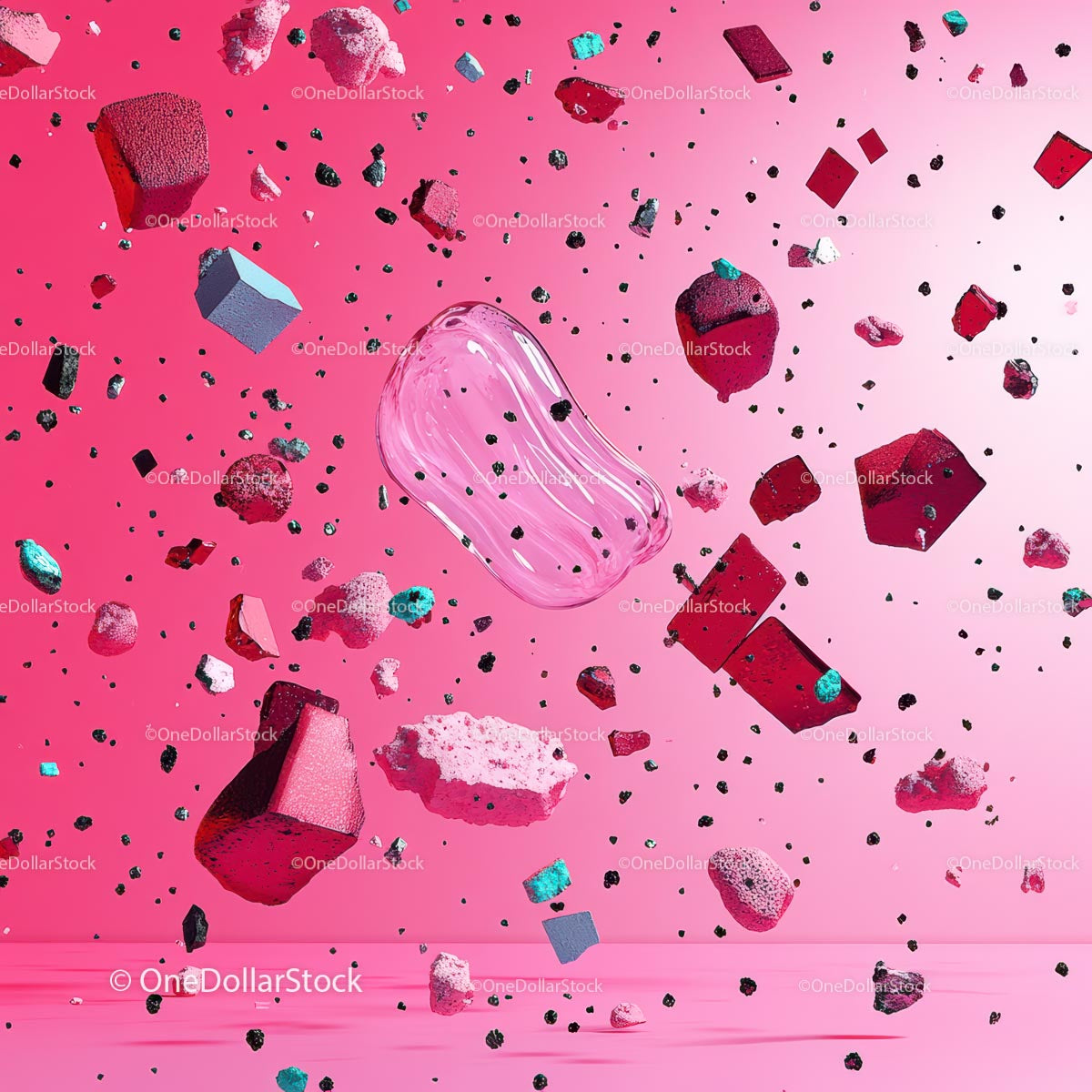 Surreal Floating Rocks on Vibrant Pink Background