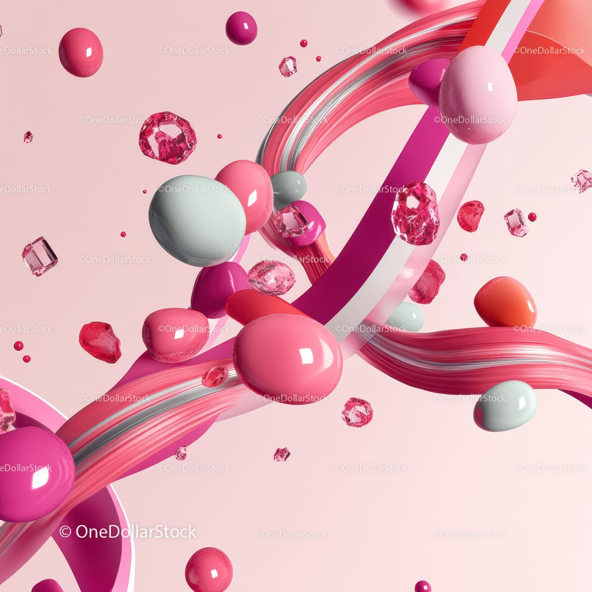 Dynamic Pink Abstract with Glossy 3D Spheres