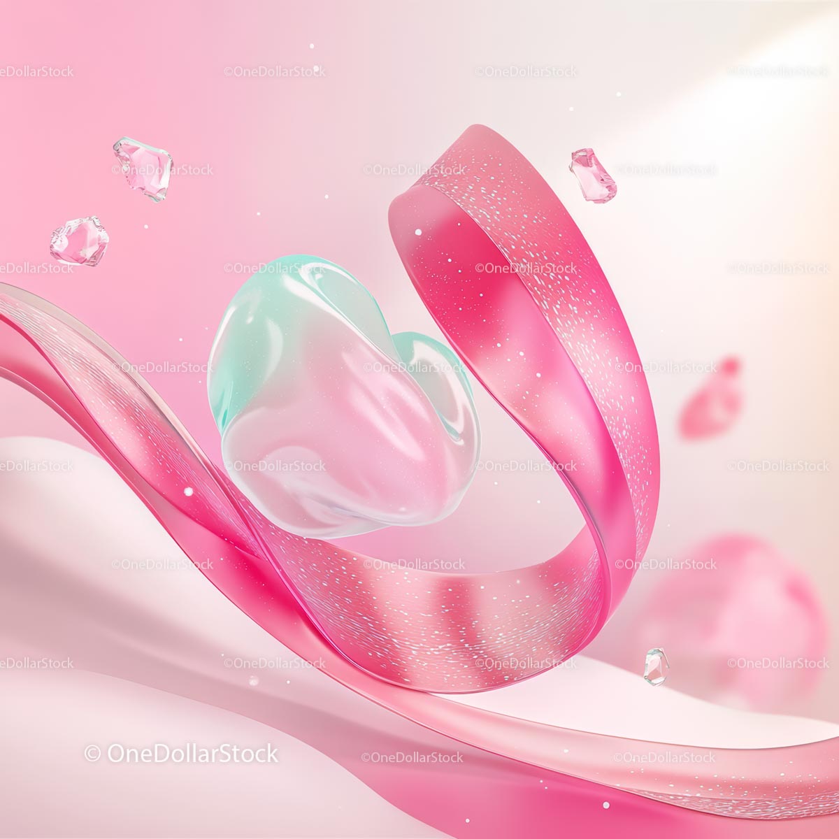 Translucent Pink Waves with Floating Elements