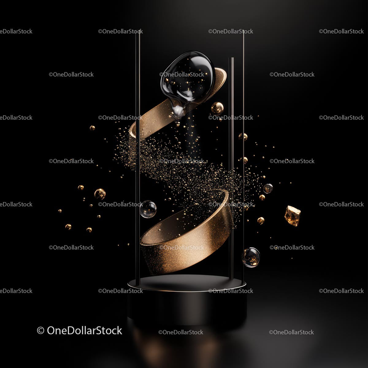 Abstract Luxury Art with Gold Accents on Black Background