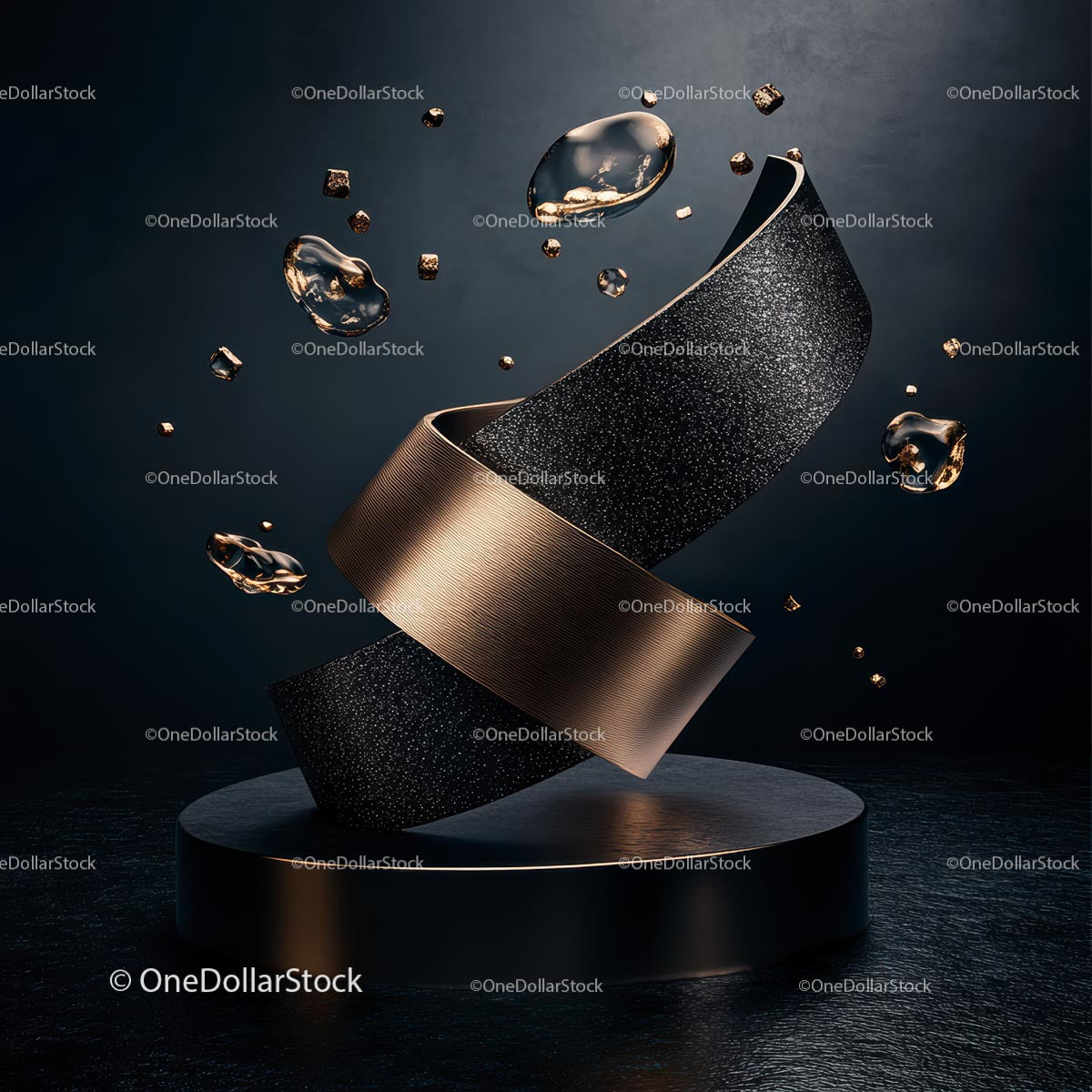Abstract Black and Gold Artistic Sculpture with Floating Elements