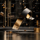 Elegant Gold and Black Abstract Design with Floating Elements