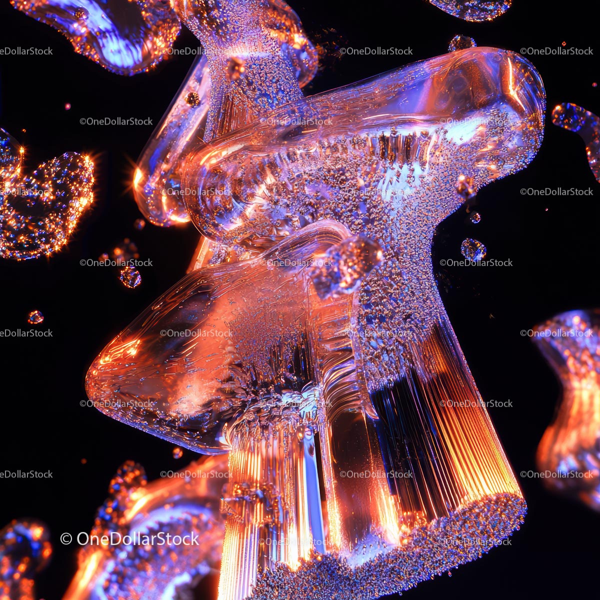 Abstract Glass Bubble with Orange and Blue Light Effects
