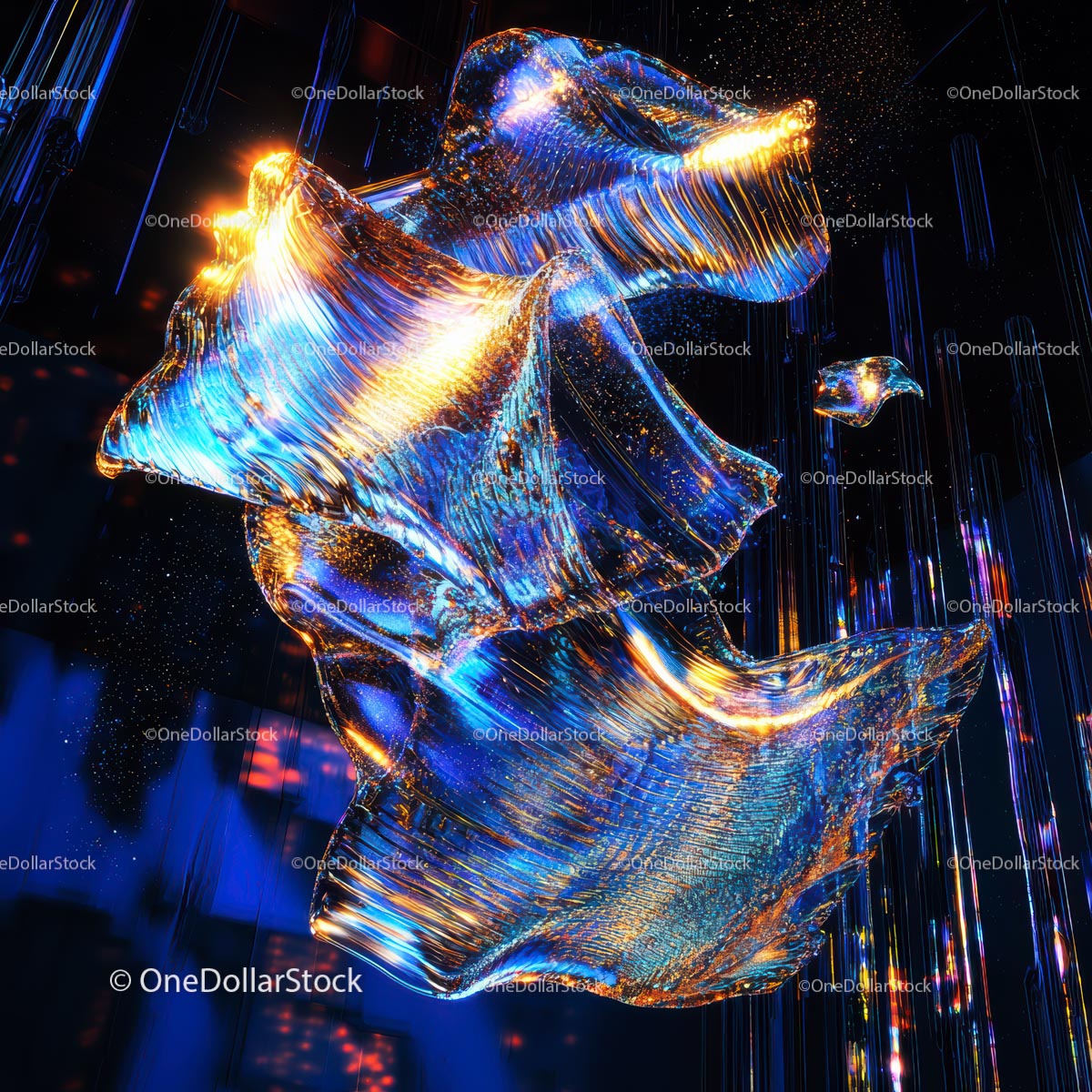Vibrant 3D Abstract Sculpture with Illuminated Shapes