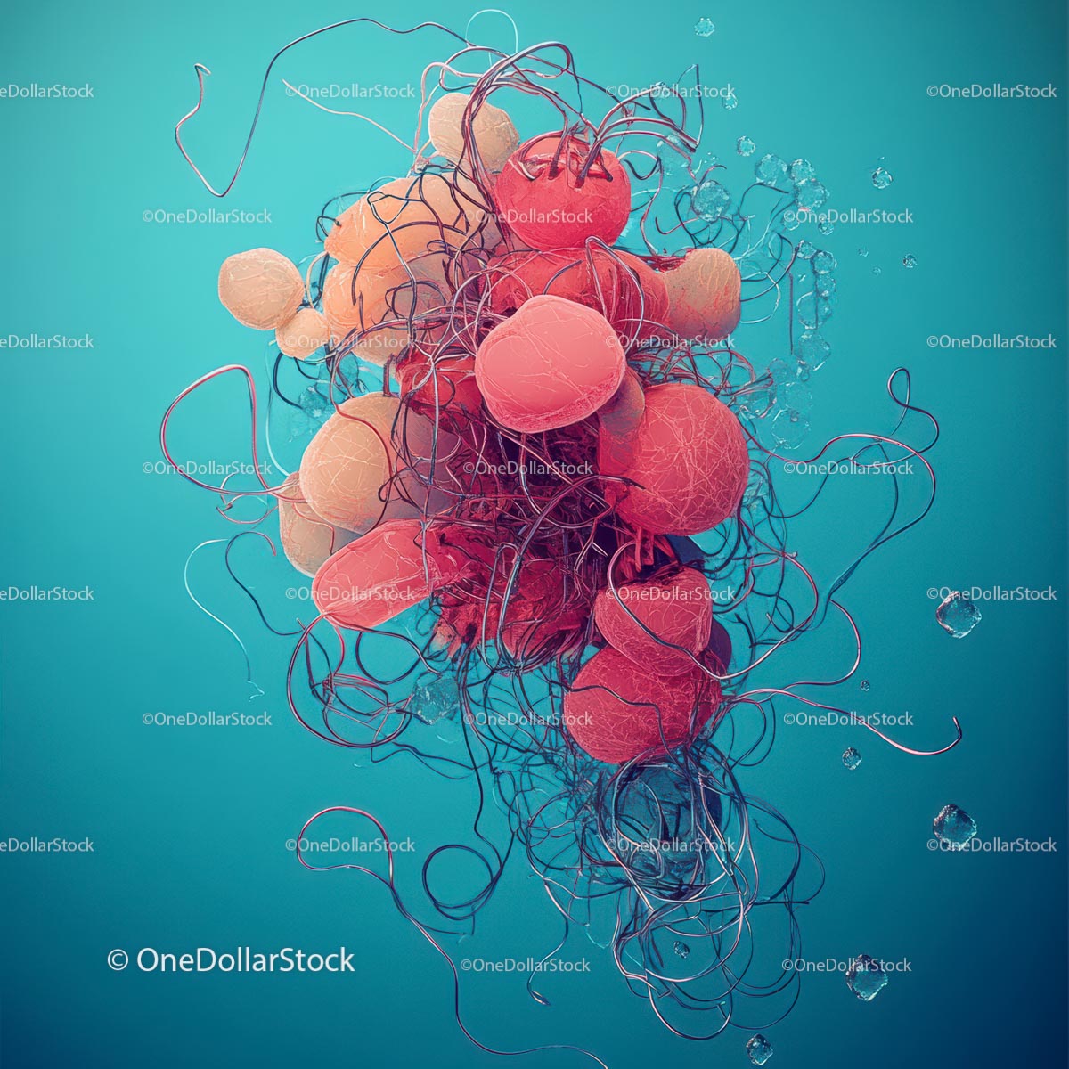 Vibrant Abstract Composition with Tangled Spheres