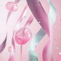 Abstract Pink and Green Ribbons with Shiny Bubbles