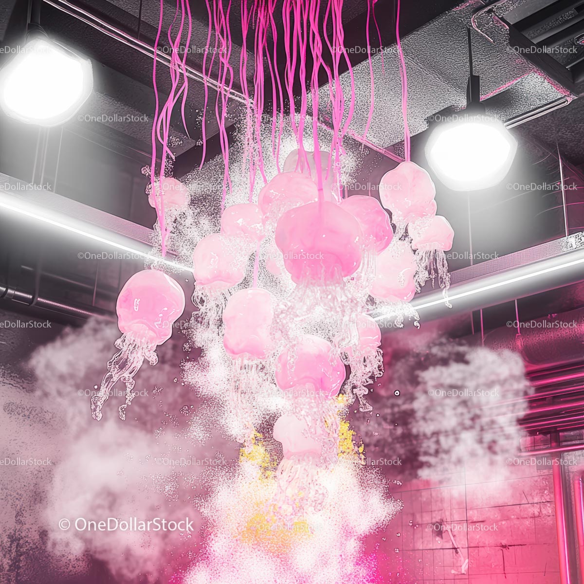 Vibrant Pink Jellyfish Art Installation in Modern Interior