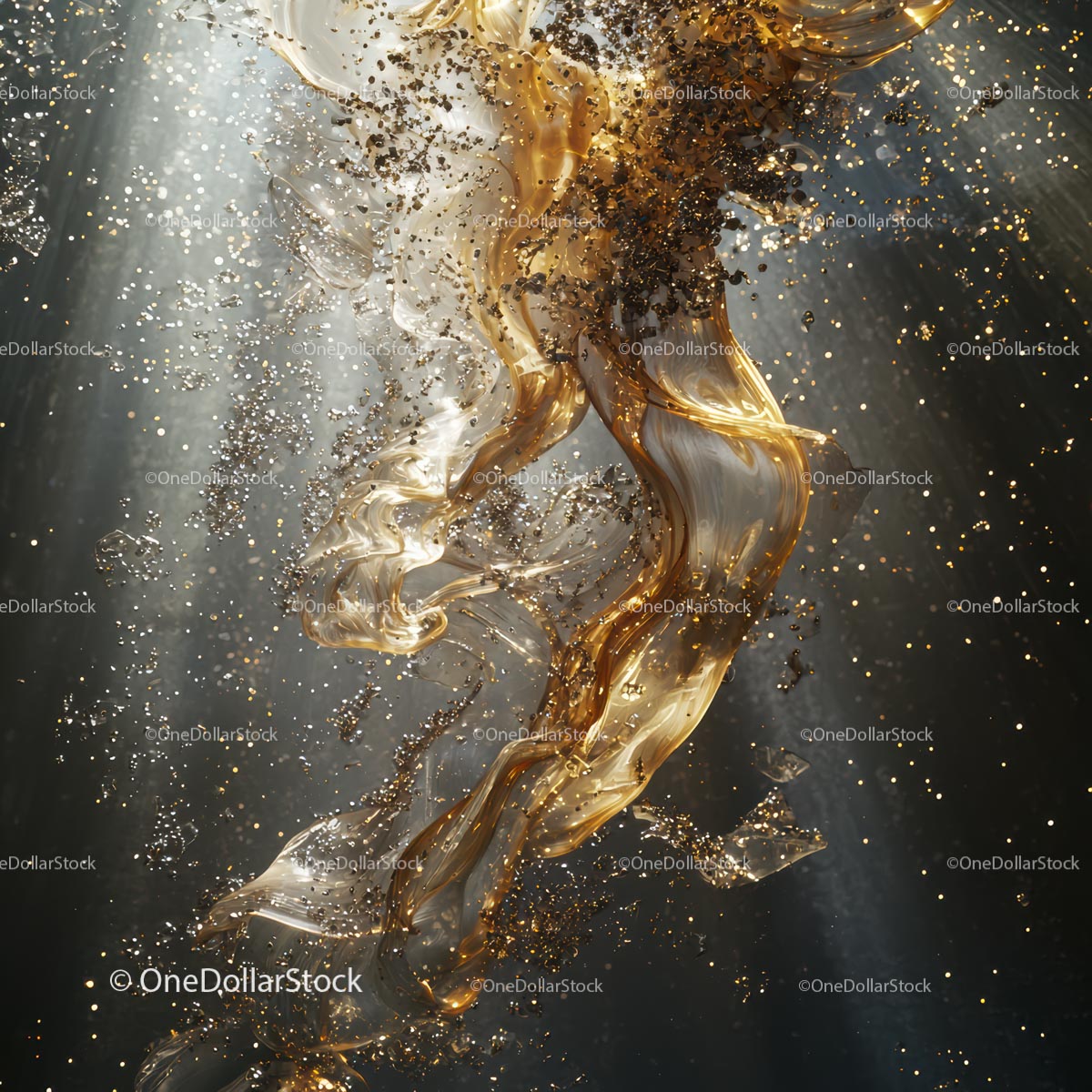 Liquid Gold with Shimmering Particles and Elegant Swirls