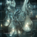 Futuristic Abstract Glass Installation with Illuminated Bulbs