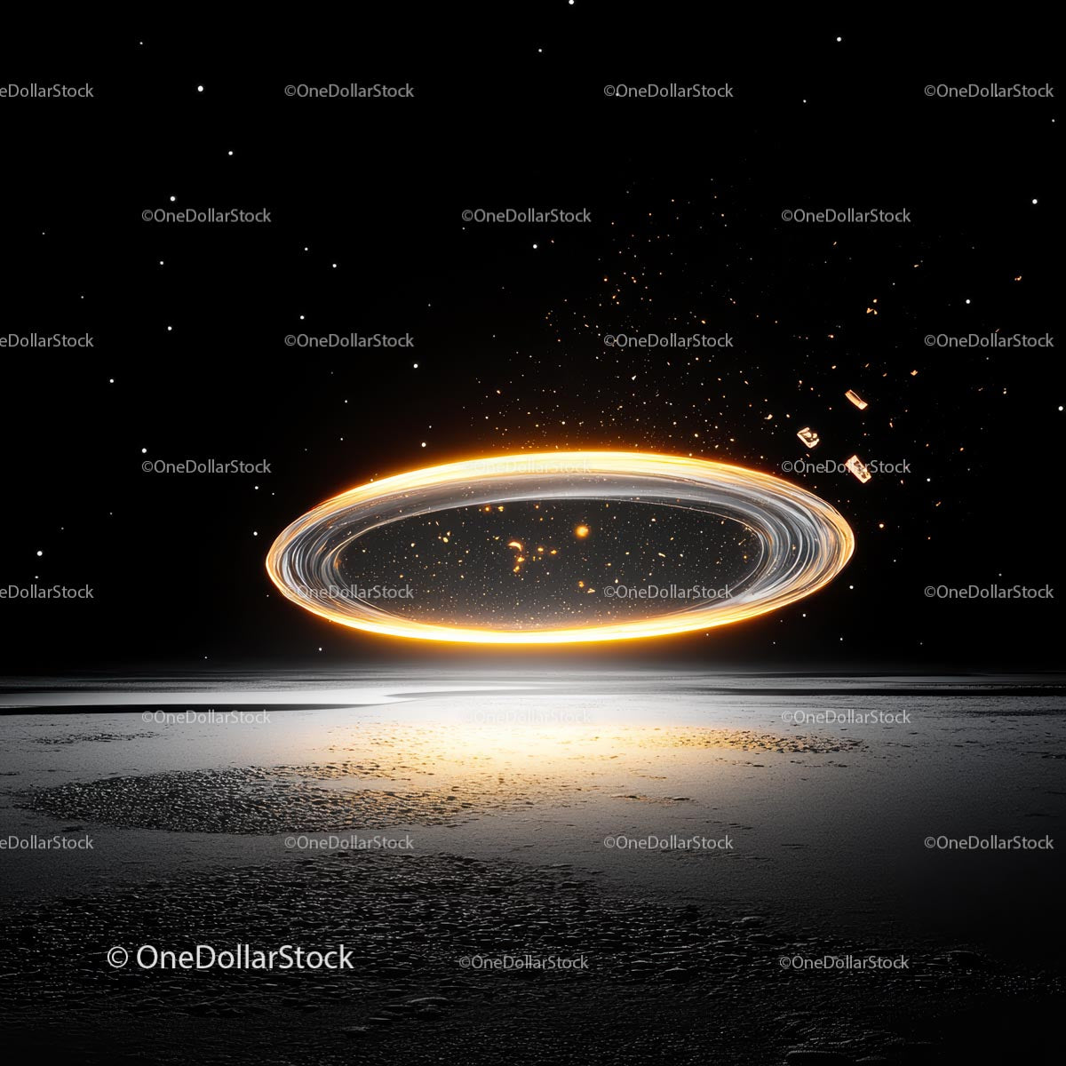 Glowing Cosmic Ring in a Starry Night Sky