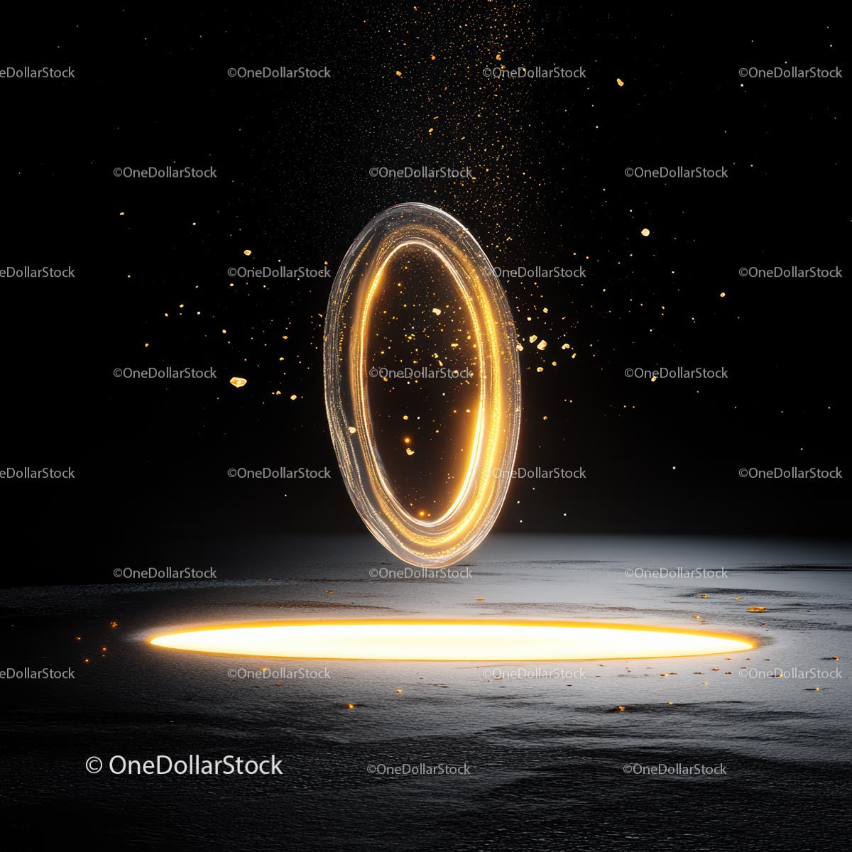 Floating Golden Ring with Mystical Glow and Particles