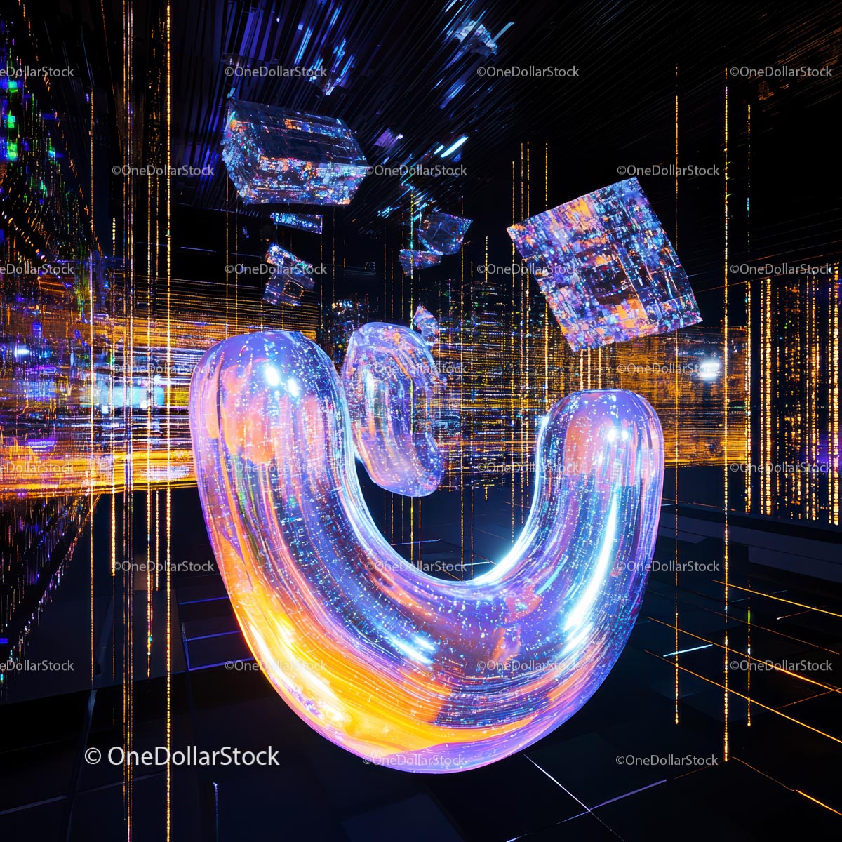 Futuristic Neon Light Installation with Abstract Shapes