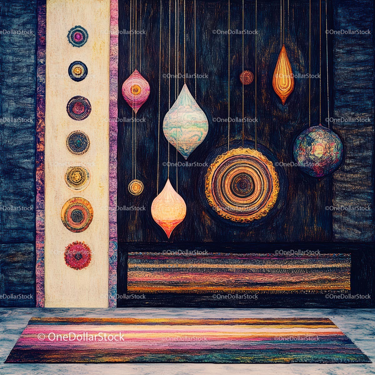 Colorful Abstract Tapestry with Geometric Patterns