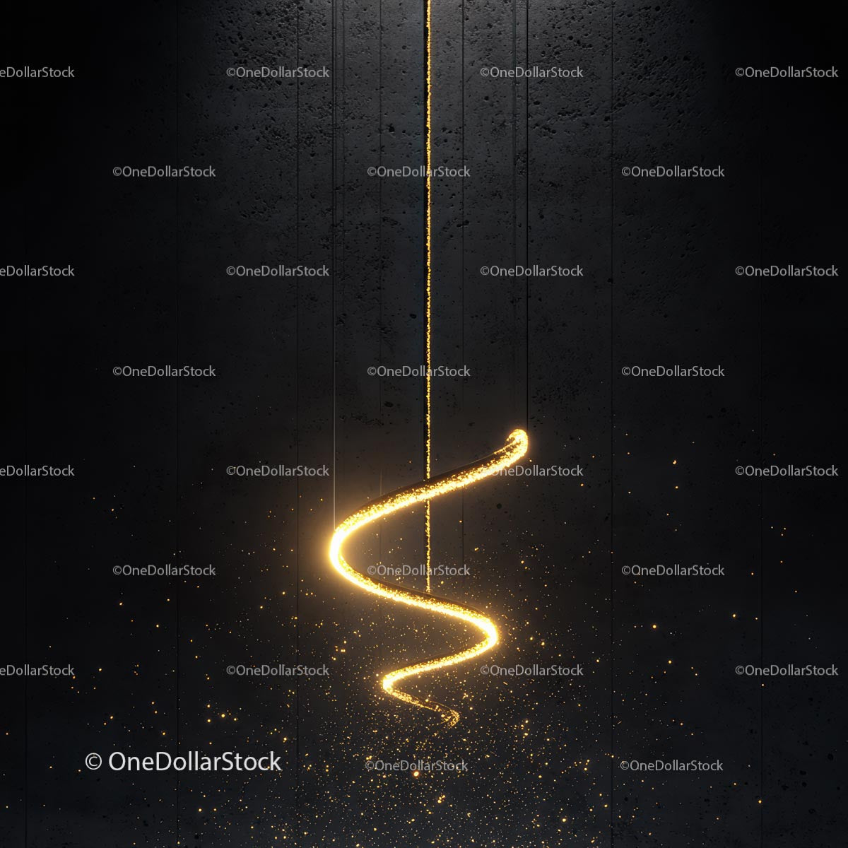 Golden Spiral of Light with Glittering Particles
