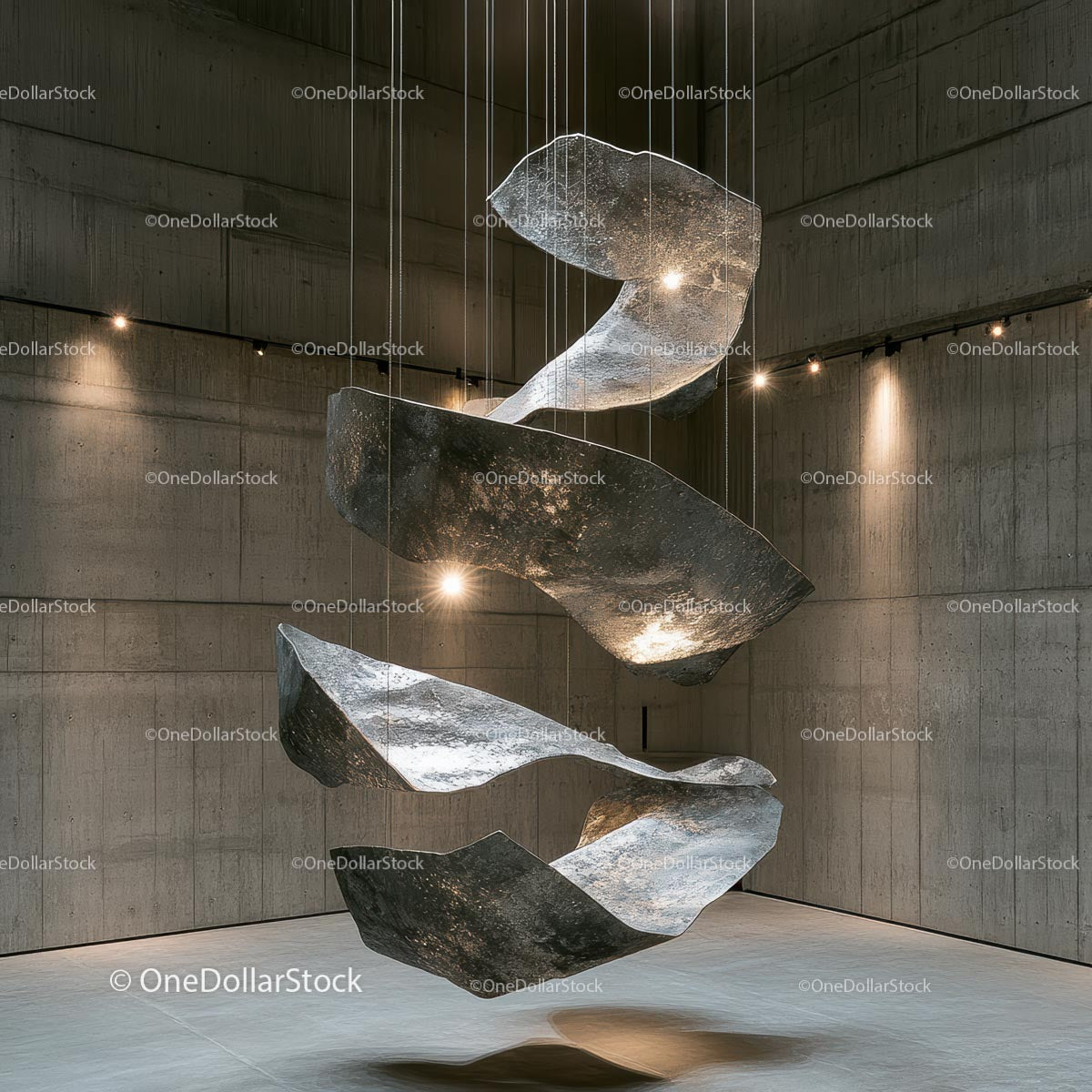 Abstract Suspended Sculpture in Modern Gallery Space
