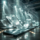 Futuristic Art Installation with Reflective Surfaces and Lighting