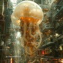 Futuristic Urban Landscape with Giant Glowing Jellyfish