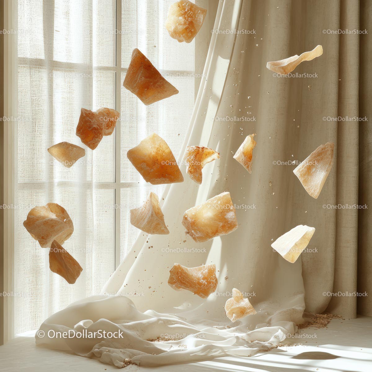 Floating Stones in Gentle Sunlit Interior