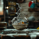 Dynamic Splash in Glass with Ice Cubes on Table