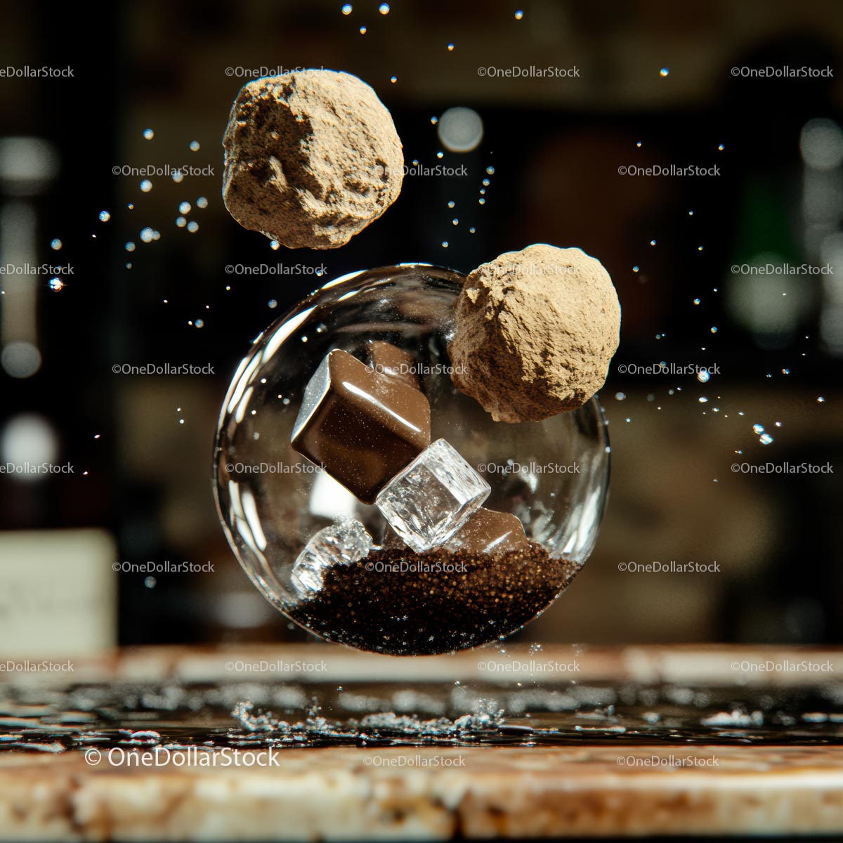 Floating Chocolate Dessert with Ice and Truffles