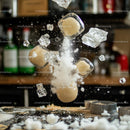 Frozen Explosion of Sugar and Ice Cubes in Motion