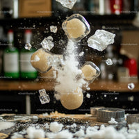 Frozen Explosion of Sugar and Ice Cubes in Motion