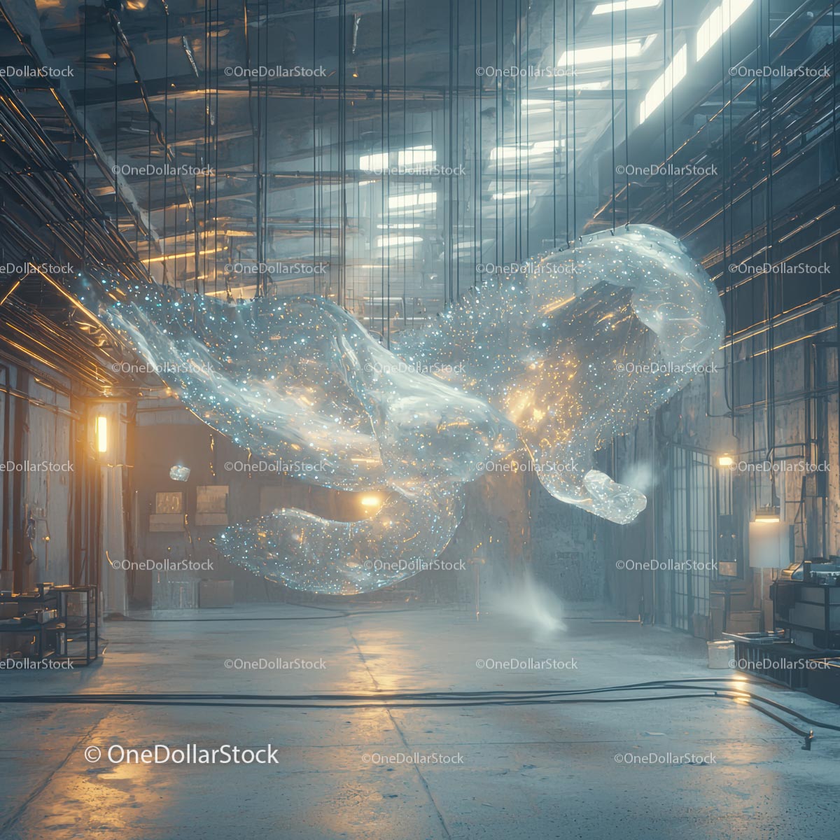 Glowing Abstract Form in Futuristic Industrial Setting