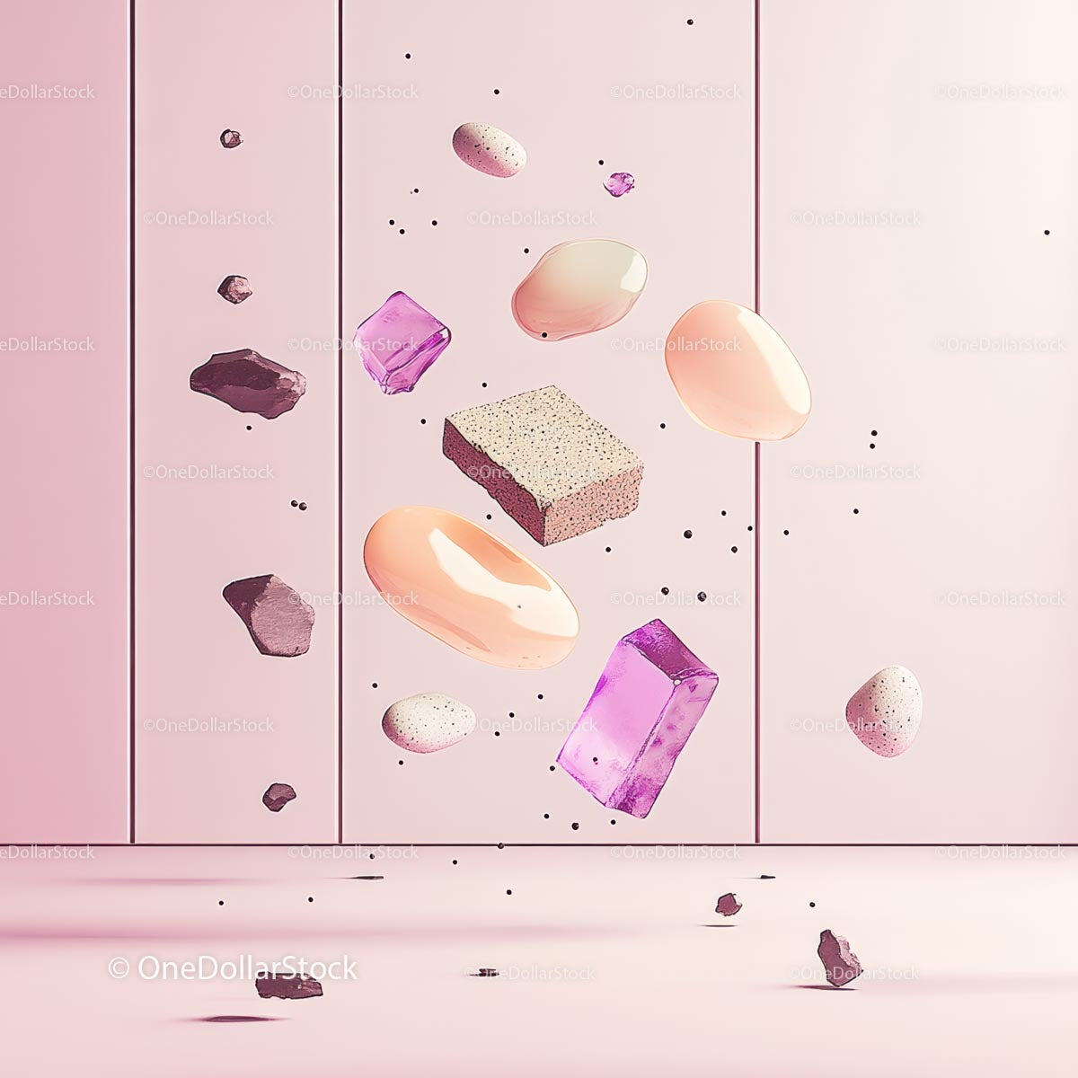 Floating Abstract Objects with Pastel Aesthetic